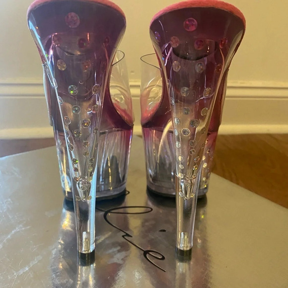 Ellie Shoes Clear Glitter Dot Platform High Heel Mules 7” Heels Pink Size 6 NEW - Picture 5 of 6